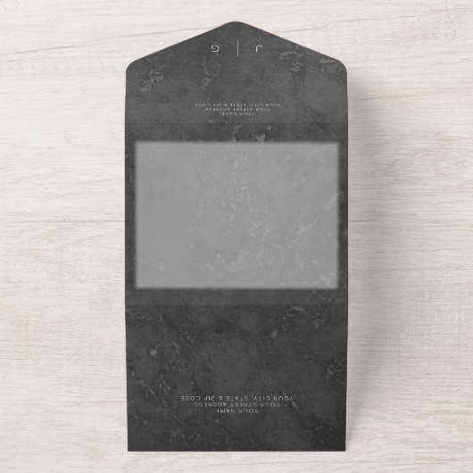 Donkere minimale moderne QR-code All In One Uitnodiging (Buitenkant)