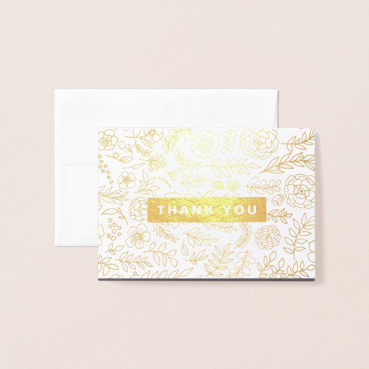 Donkere Mocha Goud Bloemen Dank u Bruiloft Folie Kaarten (Voorkant met envelop)