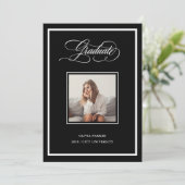 Donkere moderne lijst | Foto en elegante script gr Aankondiging (Staand voorkant)