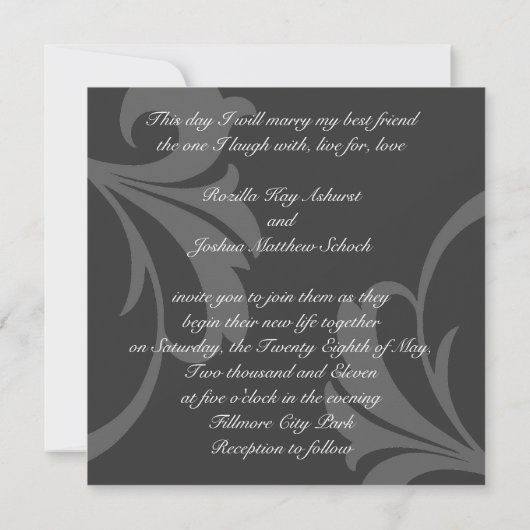 Donkere Monogram Blauwgroen uitnodiging tot huweli (Achterkant)