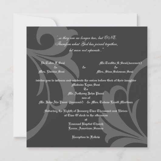 Donkere monogram "P" Blauwgroen Damask Invitation Kaart (Achterkant)