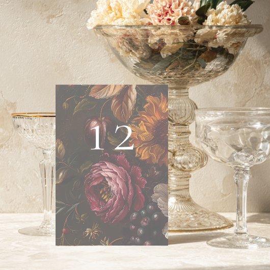 Donkere Moody Barokke Bloemen Bloemen Fall Wedding Kaart