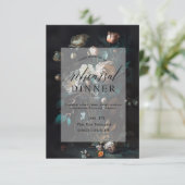 Donkere Moody Bloemen Zwart Repetitie Diner Kaart (Staand voorkant)