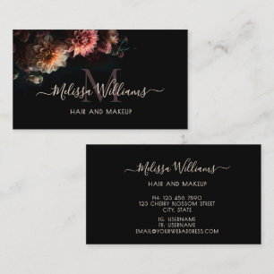 Donkere Moody Blush Bloemen Monogram Zwart Visitekaartje