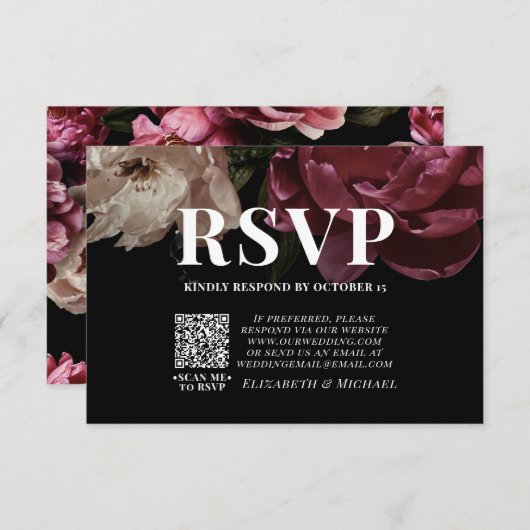 Donkere Moody Blush Burgundy QR Code Weddenschap R RSVP Kaartje (Voorkant / Achterkant)