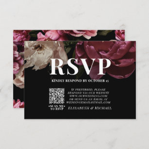 Donkere Moody Blush Burgundy QR Code Weddenschap R RSVP Kaartje