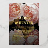 Donkere Moody Blush Pink Botanical Weddenschap Gol Folie Uitnodiging (Voorkant)