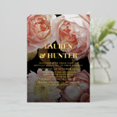 Donkere Moody Blush Pink Botanical Weddenschap Gol Folie Uitnodiging (Staand Voorkant)