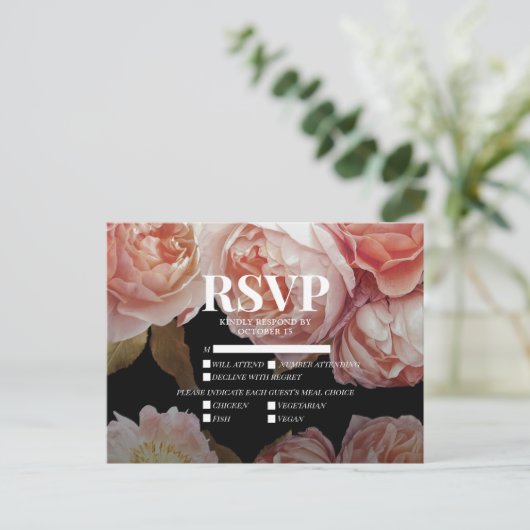 Donkere Moody Blush Pink Meal Choices Weddenschap  Uitnodiging Briefkaart (Staand voorkant)