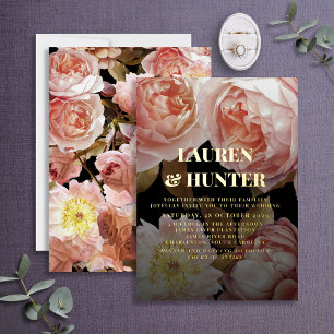 Donkere Moody Blush Roze Botanische Trouw Goud Folie Uitnodiging