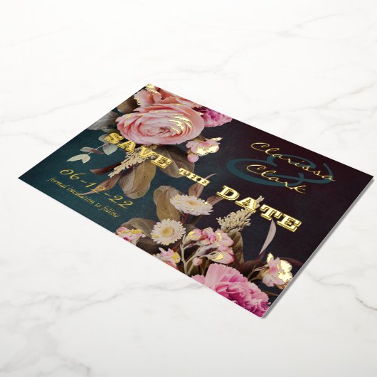 Donkere Moody Bold Floral Gold bespaart de datum Folie Uitnodiging (Gedraaid)