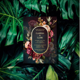 Donkere Moody Bold Floral Marsala Wedding Folie Ui Folie Uitnodiging