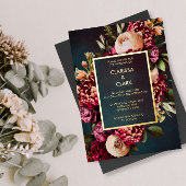 Donkere Moody Bold Floral Marsala Wedding Folie Ui Folie Uitnodiging