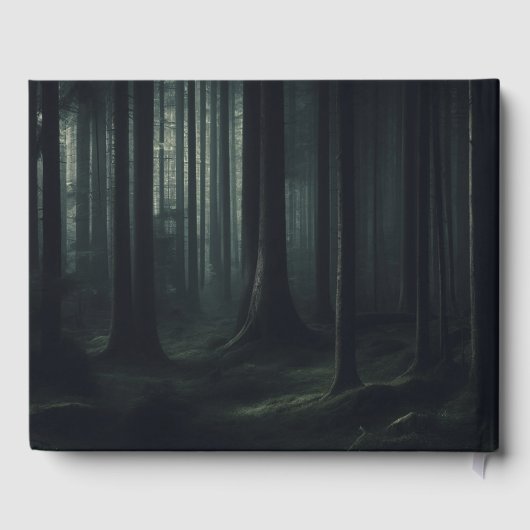 Donkere Moody Bos Bomen bij Twilight Bruiloft Gastenboek (Achterkant)