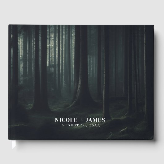 Donkere Moody Bos Bomen bij Twilight Bruiloft Gastenboek (Voorkant)