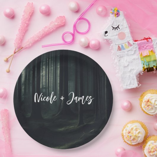 Donkere Moody Bos Bomen bij Twilight Bruiloft Papieren Bordje (Feest)