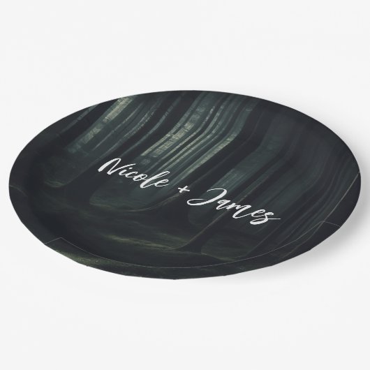 Donkere Moody Bos Bomen bij Twilight Bruiloft Papieren Bordje (Gekanteld)