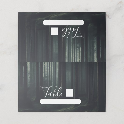 Donkere Moody Bos Bomen bij Twilight Bruiloft Plaatskaartje (Buitenkant ongevouwen)