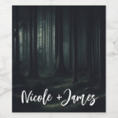 Donkere Moody Bos Bomen bij Twilight Bruiloft Wijn Etiket (Enkel label)