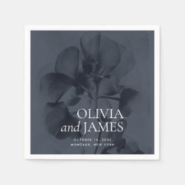 Donkere Moody Botanische Donkerblauwe Bruiloft Nam Servet