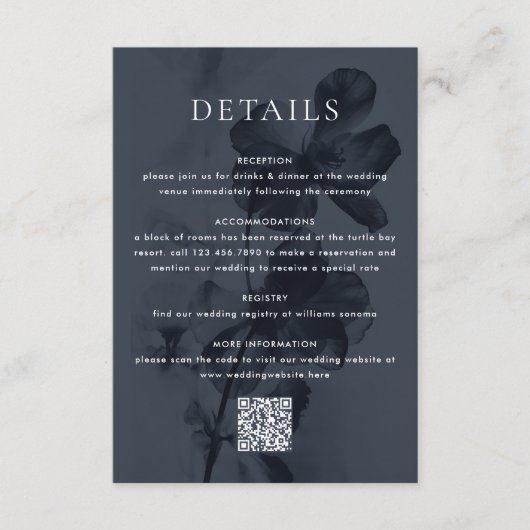 Donkere Moody Botanische Overlay Blauwe Bruiloft Informatiekaartje (Voorkant)
