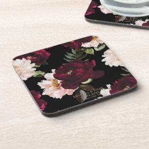 Donkere Moody Burgundy Blush Bloemige Trouwgunst Bier Onderzetter