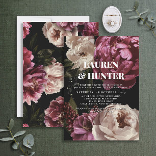 Donkere Moody Burgundy Blush Floral Botanical Wedd Kaart