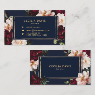 Donkere Moody Burgundy Blush Navy Blauwe Bloemen Visitekaartje