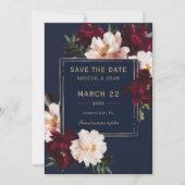 Donkere Moody Burgundy Blush Navy Blauwe Bloemige  Save The Date (Voorkant)
