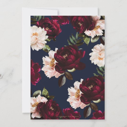 Donkere Moody Burgundy Blush Navy Blauwe Bloemige  Save The Date (Achterkant)