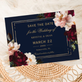 Donkere Moody Burgundy Blush Navy Blauwe Bloemige Save The Date