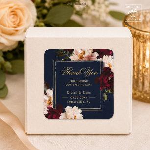 Donkere Moody Burgundy Blush Navy Blauwe Bloemige Vierkante Sticker