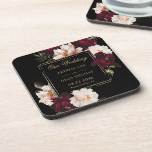 Donkere Moody Burgundy Blush Zwarte Bloemige Bruil Bier Onderzetter