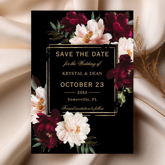 Donkere Moody Burgundy Blush Zwarte Bloemige Bruil Save The Date