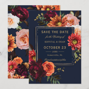 Donkere Moody Burgundy Oranje Bloemige Marine Huwe Save The Date
