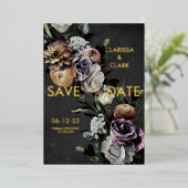 Donkere Moody Floral Black en Paarse sparen de dat Folie Uitnodiging (Staand Voorkant)