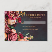 Donkere Moody Floral Bold Red Rose Gold RSVP Informatiekaartje (Achterkant)