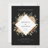 Donkere Moody Floral & Gold Lijst QR Code Weddensc Kaart (Voorkant)