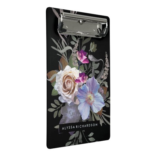 Donkere Moody Floral op zwart Mini Klembord (Schuin)