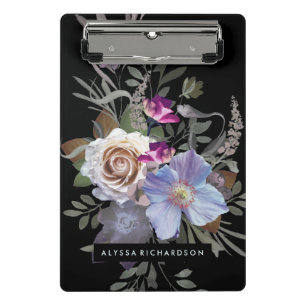 Donkere Moody Floral op zwart Mini Klembord