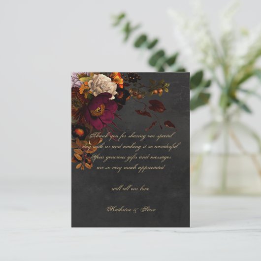 Donkere Moody Floral Wedding Dank je Briefkaart ka (Staand voorkant)