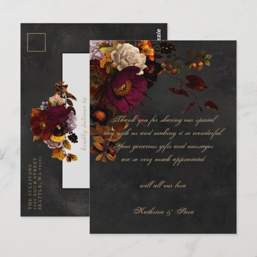 Donkere Moody Floral Wedding Dank je Briefkaart ka (Voorkant / Achterkant)