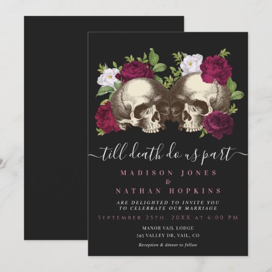 Donkere Moody Gothic Skull Floral Wedding Kaart (Voorkant / Achterkant)