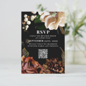 Donkere Moody Magnolia Wedding QR-code Gelieve te RSVP Kaartje (Staand voorkant)
