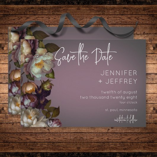 Donkere Moody Mauve Bloemen Moderne Bruiloft Save The Date