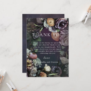 Donkere Moody Modern Floral Wedding Dank je wel Kaart