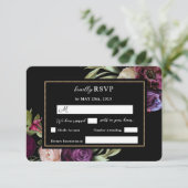 Donkere Moody Paarse Bloemen Moderne Zwarte RSVP K (Staand voorkant)