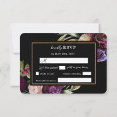 Donkere Moody Paarse Bloemen Moderne Zwarte RSVP K (Voorkant)