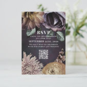 Donkere Moody Paarse bruiloft QR-code Gelieve te a RSVP Kaartje (Staand voorkant)
