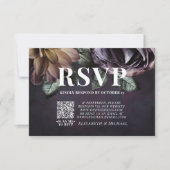 Donkere Moody Paarse Floral QR Code Wedding RSVP K (Voorkant)